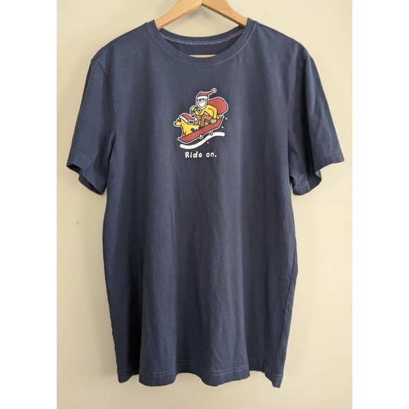 Life Is Good Santa Ride On Christmas Short Sleeve Tee - Picture 1 of 5
